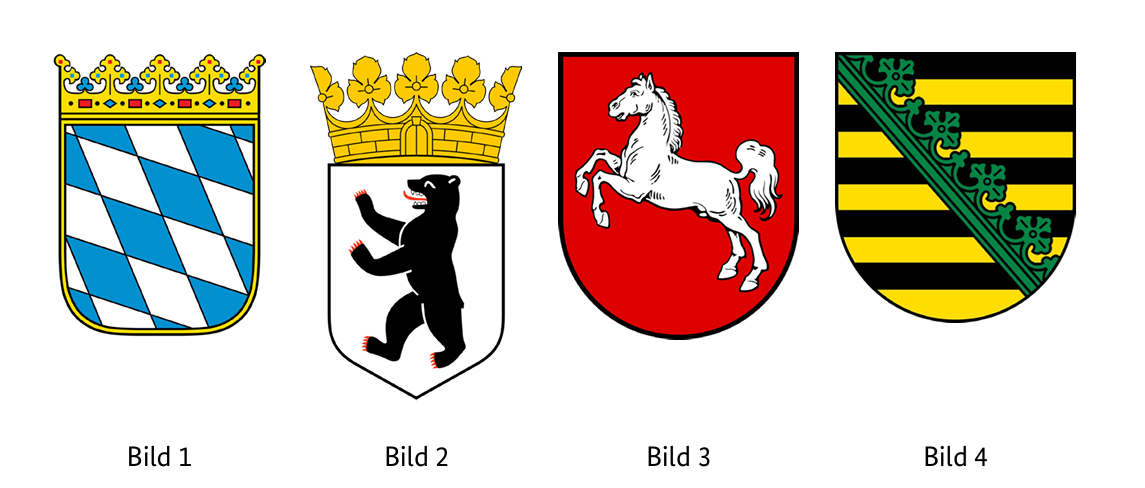 Abbildung zur Frage 1: Welches Wappen gehört zum Bundesland Sachsen (Saxony)?
