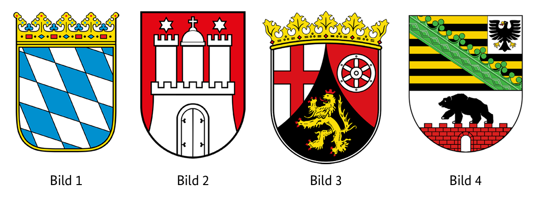 Abbildung zur Frage 1: Welches Wappen gehört zum Bundesland Sachsen-Anhalt (Saxony-Anhalt)?