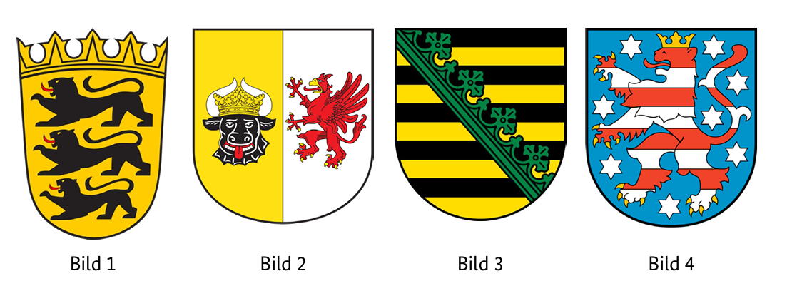 Abbildung zur Frage 1: Welches Wappen gehört zum Bundesland Thüringen (Thuringia)?