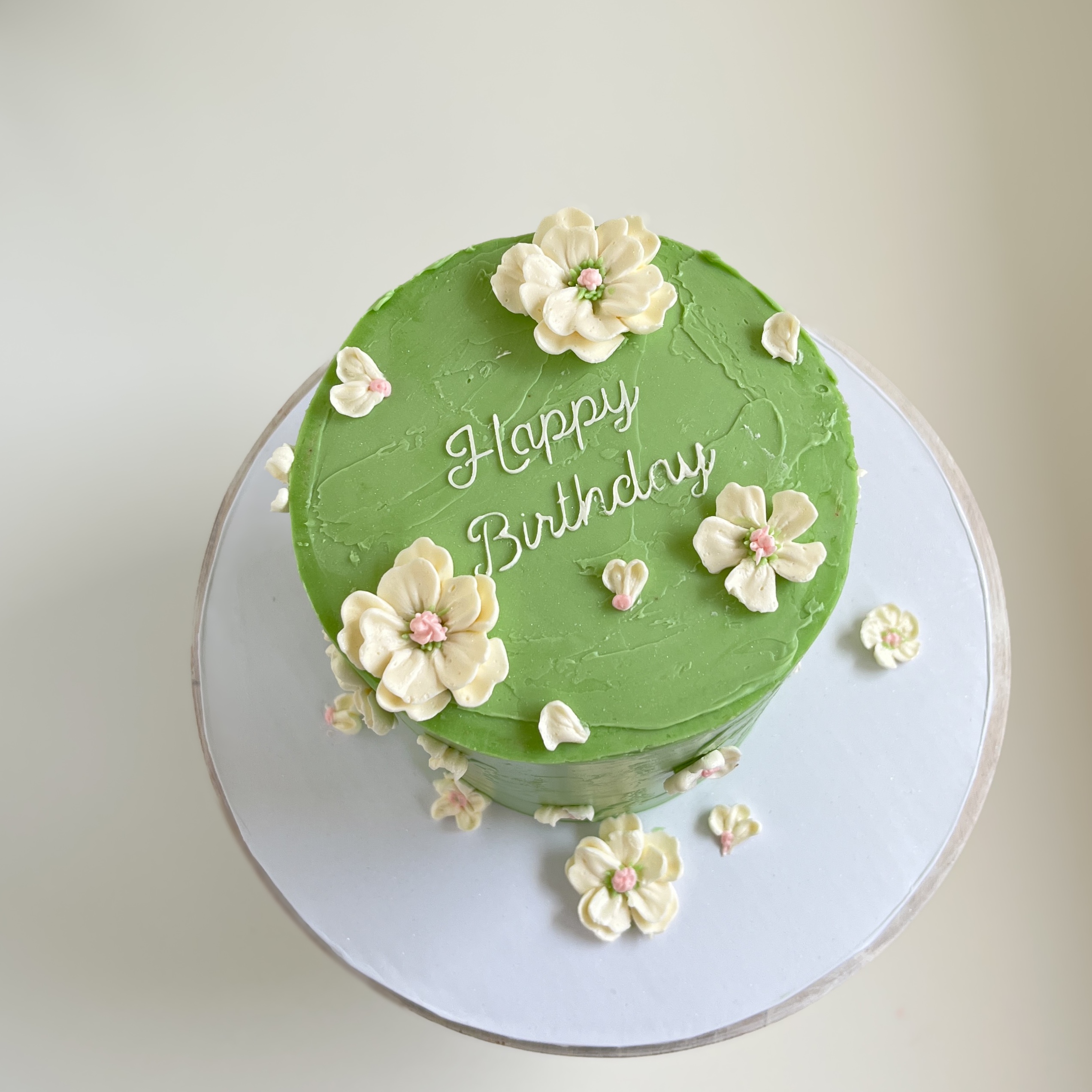 Green Birthday Cake with Flowera
