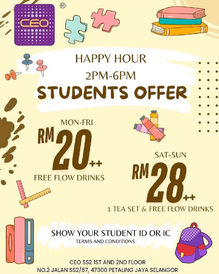Weekday student karaoke from RM20+ with free flow drinks