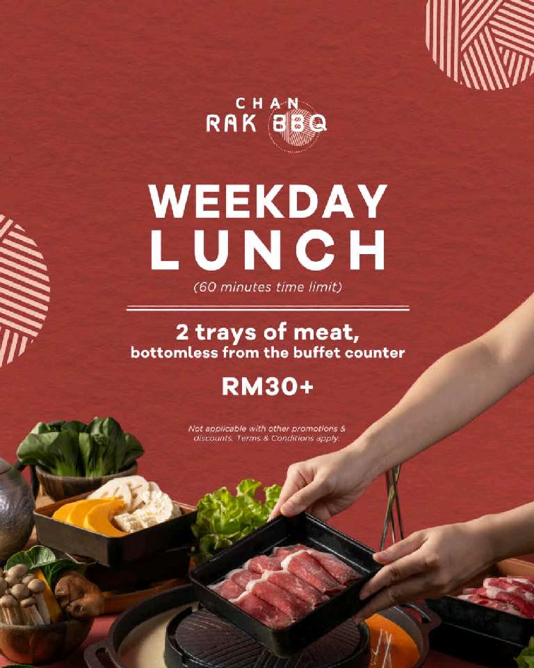 Weekday lunch: 2 trays of meat + bottomless buffet from RM30+
