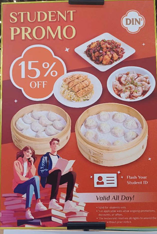 All-day 15% student discount at DIN, Sunway Pyramid
