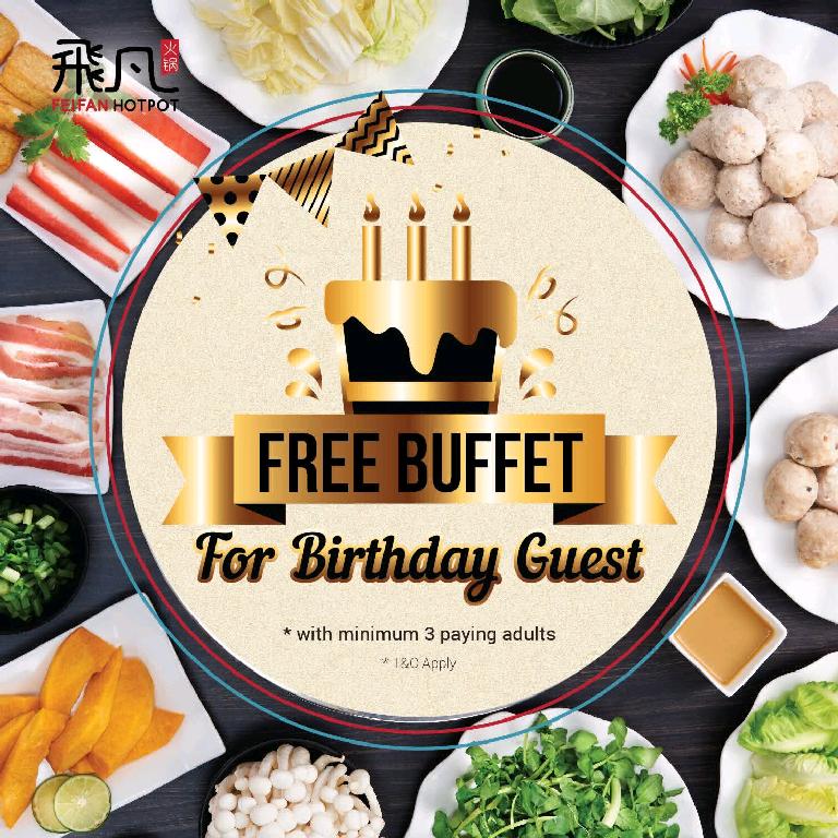 Free birthday buffet when accompanied by 3 paying adults