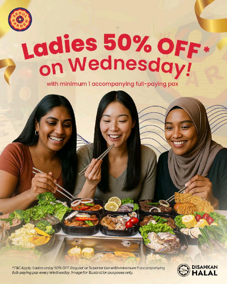 50% off for adult ladies on Wednesdays (with min 1 full-paying adult)