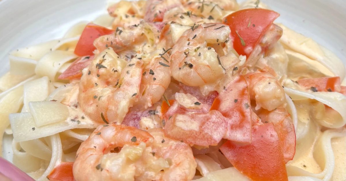 Romige pasta met garnalen