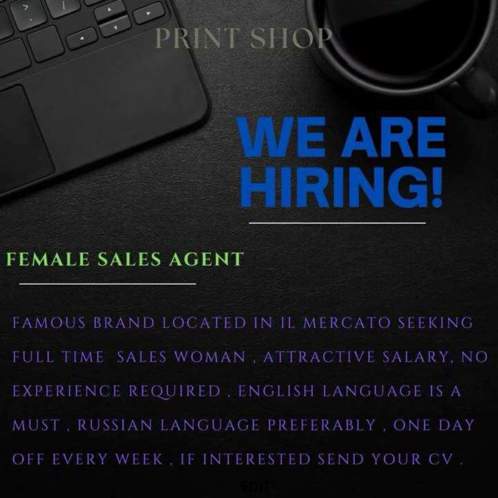 Female sales- full time job