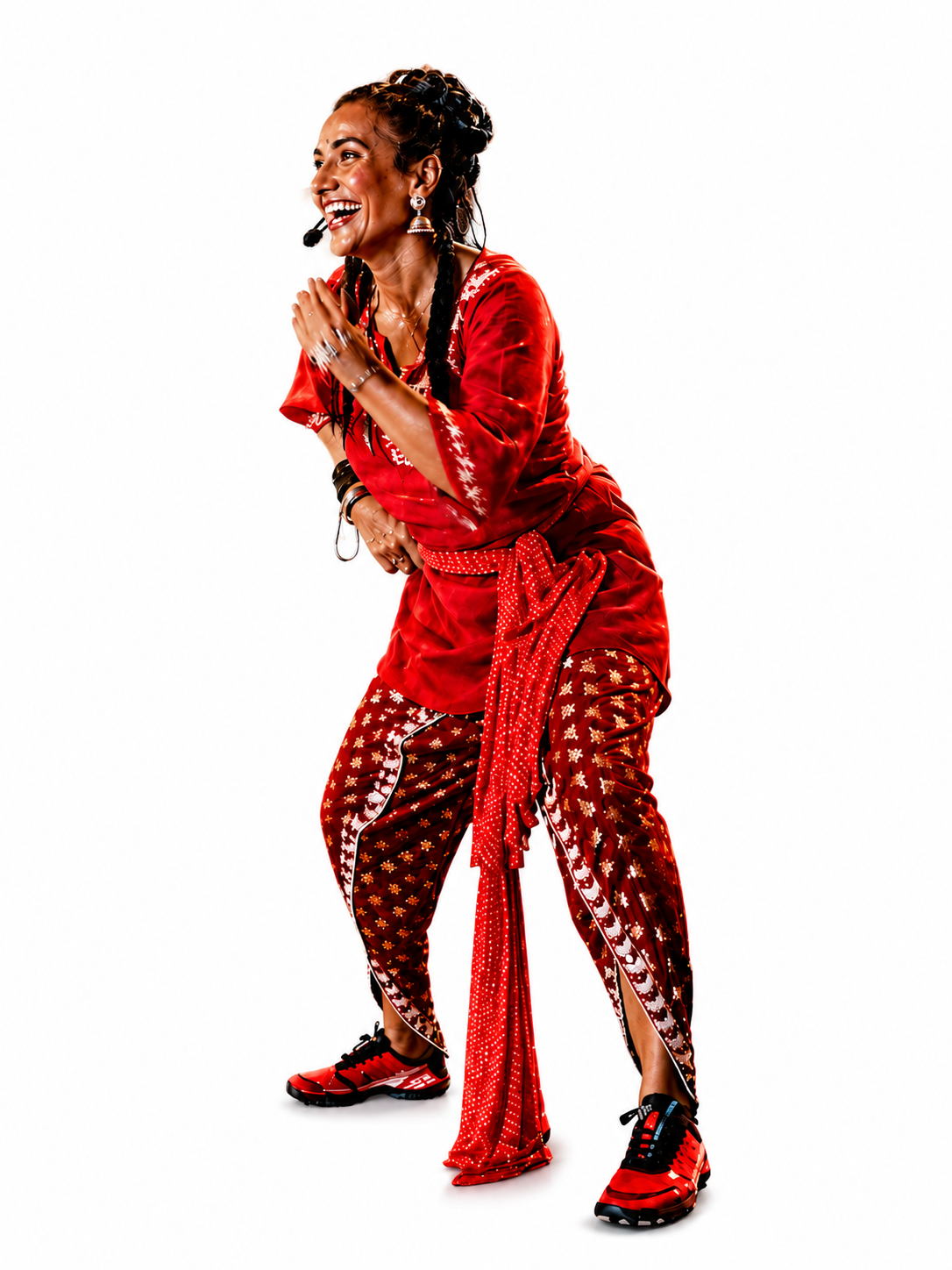 High-energy Bhangra dance class in a bright, warm studio.