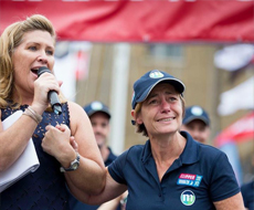 Shelley interviewing an athlete