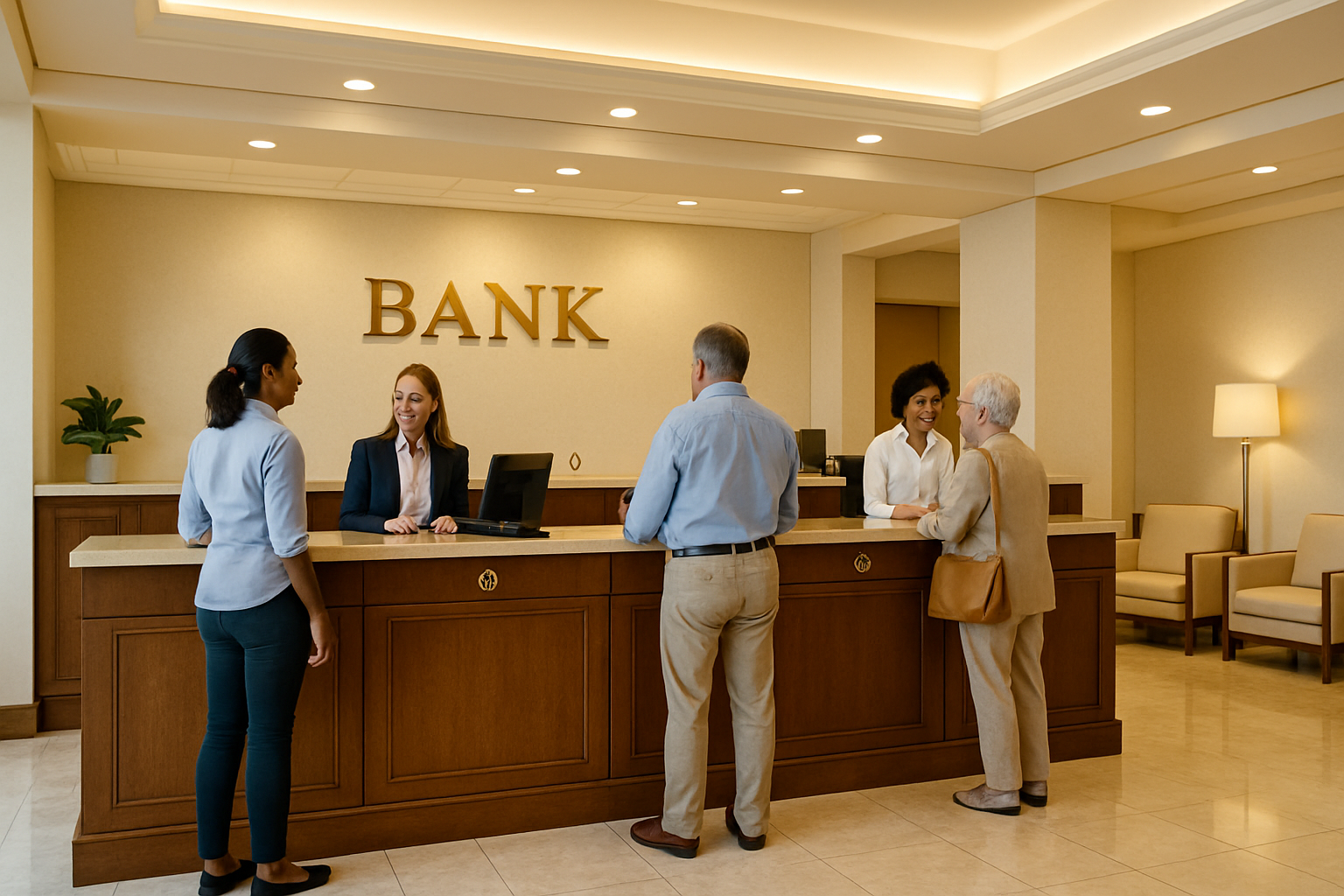 Professional security guard at a bank entrance
