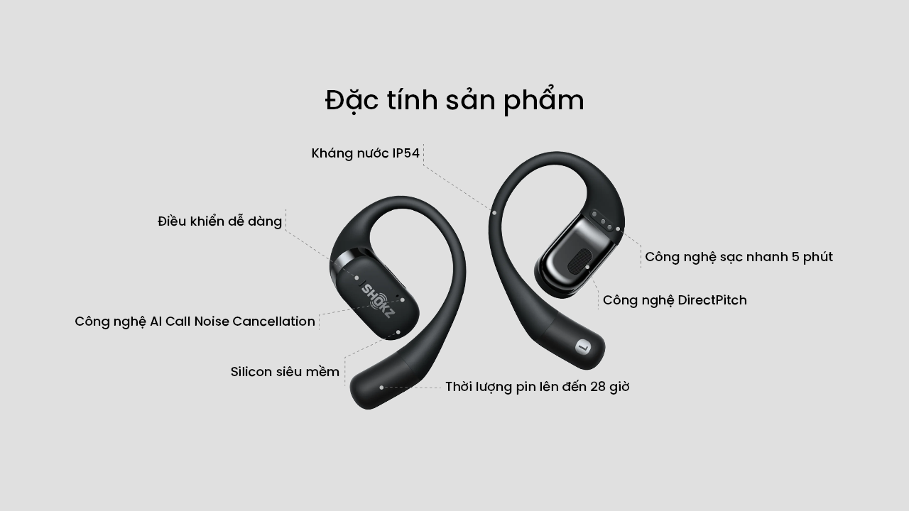 Tai nghe Bluetooth thể thao OpenFit Shokz OPENFIT T910, dẫn truyền âm thanh, chống nước IPX54, pin 28 giờ, BH 1 năm 9 Tai nghe Bluetooth thể thao OpenFit Shokz OPENFIT T910, dẫn truyền âm thanh, chống nước IPX54, pin 28 giờ, BH 1 năm 8