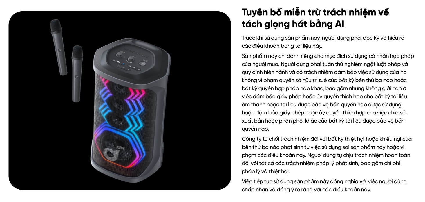 Loa Bluetooth Karaoke Party Soundcore Rave 3 Công suất 160W kèm 2 mic không dây điều khiển qua App 11 Loa Bluetooth Karaoke Party Soundcore Rave 3 Công suất 160W kèm 2 mic không dây điều khiển qua App 10