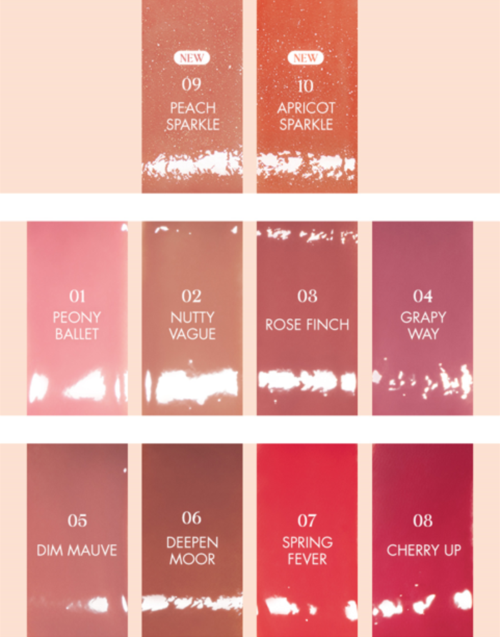 Bảng màu son tint bóng căng mọng Romand Glasting Color Gloss 4g