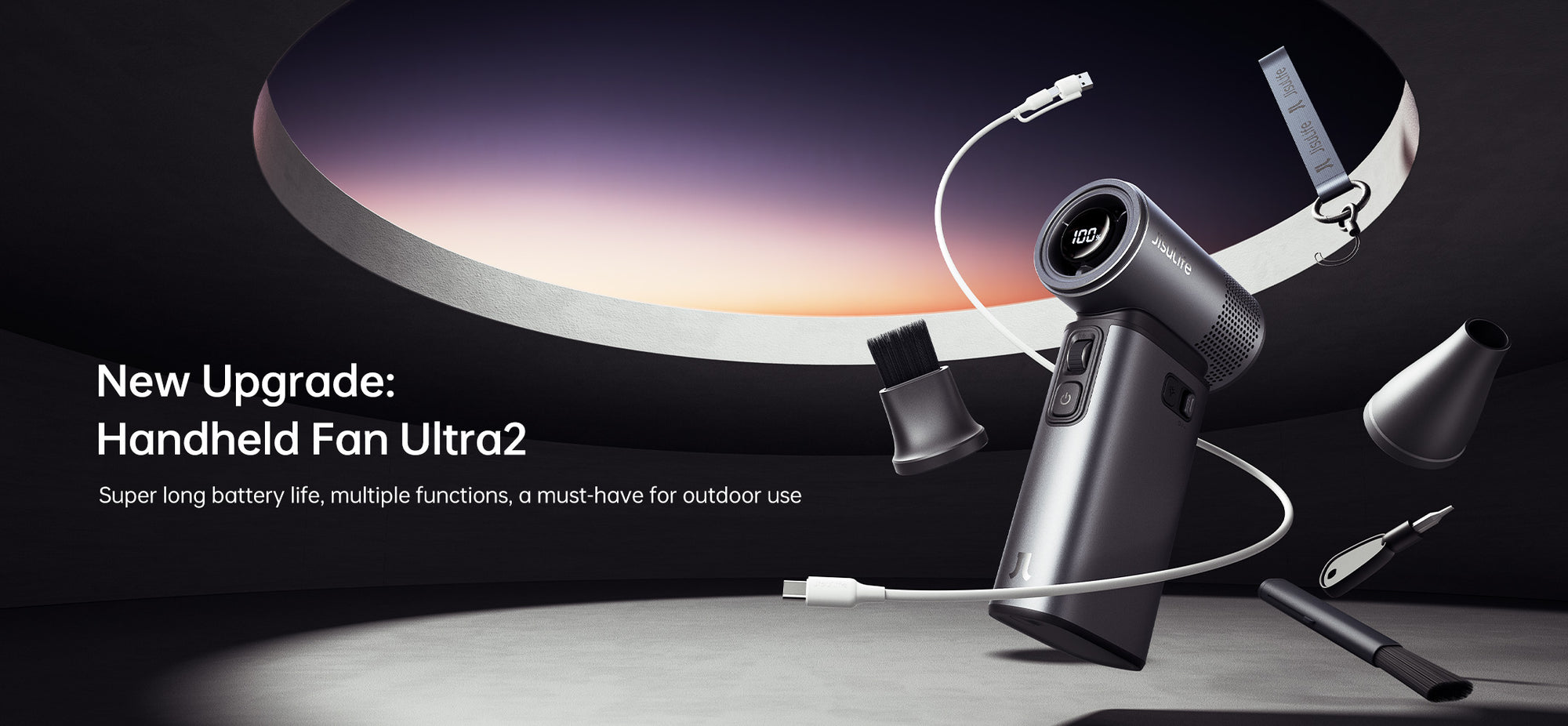 Quạt cầm tay Jisulife Handheld Fan Ultra 2 pin 9.000mAh 100 mức gió có đèn pin sạc nhanh cho IP cảm biến gió 17m/s 13