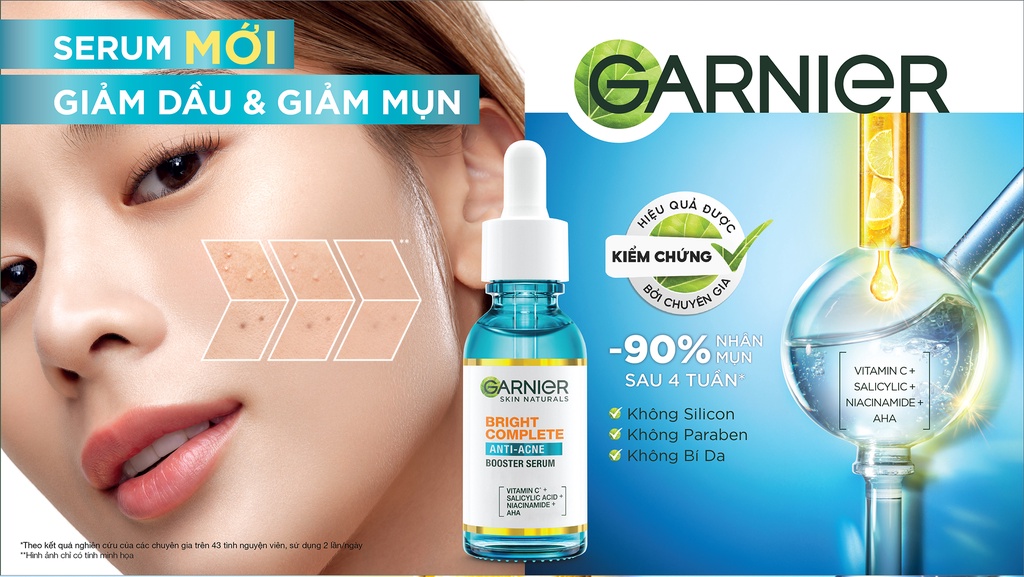 Dưỡng Chất Cho Da Dầu Mụn Garnier Bright Complete Anti-Acnes Booster Serum 4%