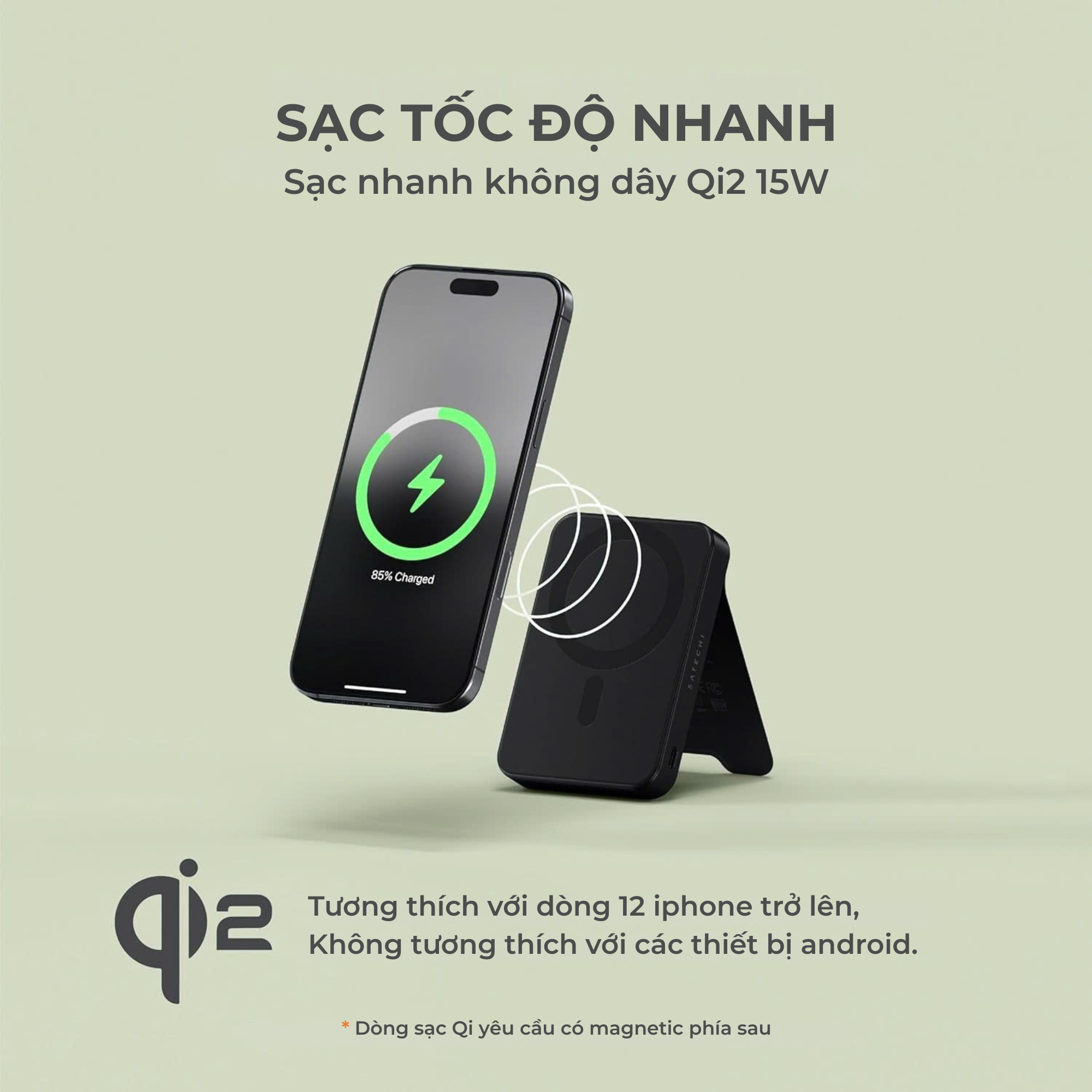 Pin dự phòng không dây SATECHI Qi2 Power Bank 10000mAh kèm chân đế Sạc nhanh 15W OntheGo 11 Pin dự phòng không dây SATECHI Qi2 Power Bank 10000mAh kèm chân đế Sạc nhanh 15W OntheGo 10