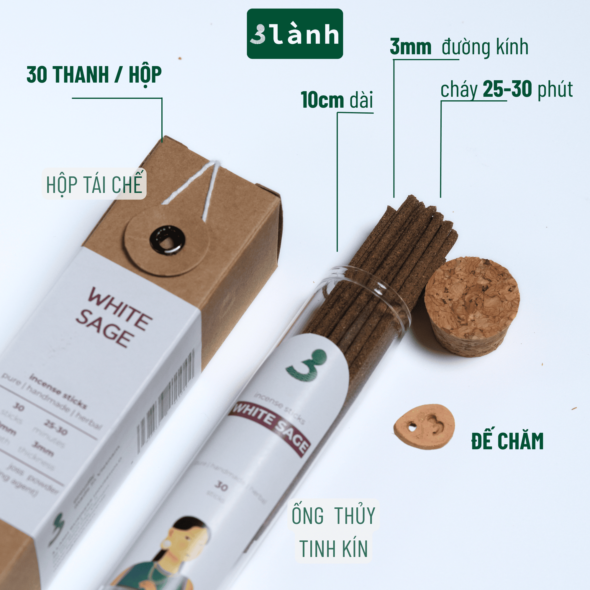 Cách dùng nhang thủ công tự nhiên 3 Lành chính hãng