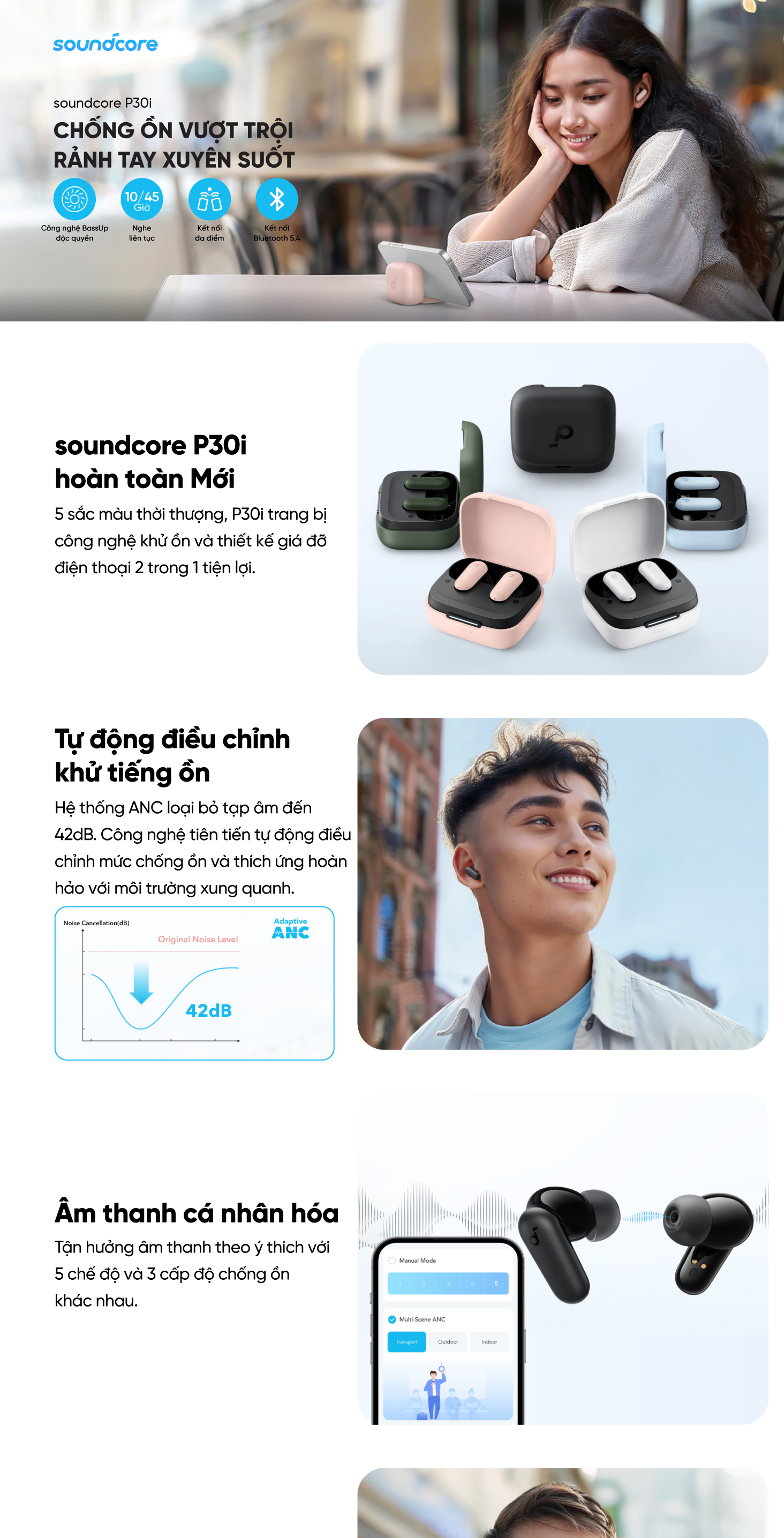 Tai nghe Bluetooth Soundcore R50i NC (P30i) chống ồn ANC, chống nước và bụi IP54, pin 40 giờ - A3959 12
