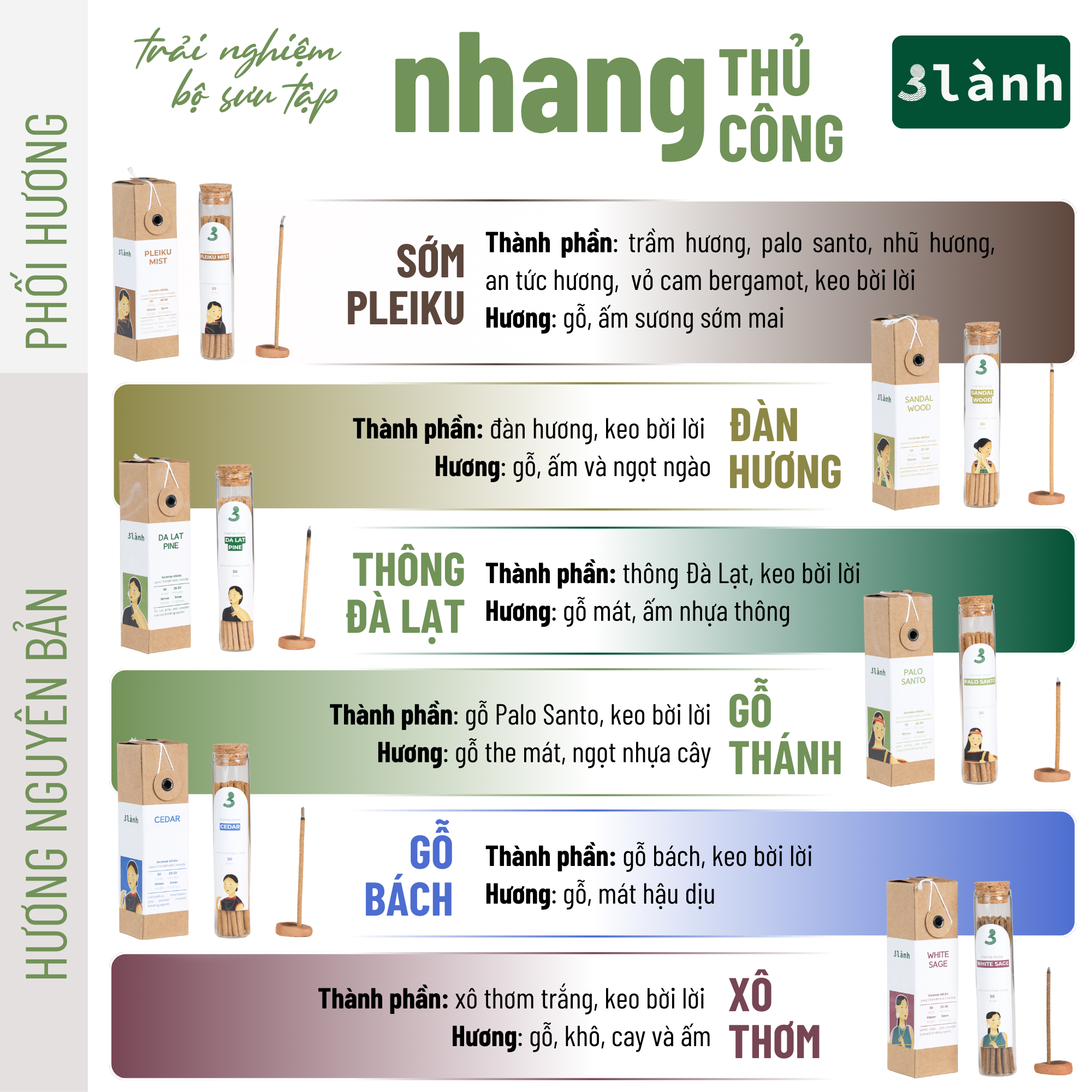 Đặt nhang thủ công đàn hương 3 Lành chính hãng giao toàn quốc
