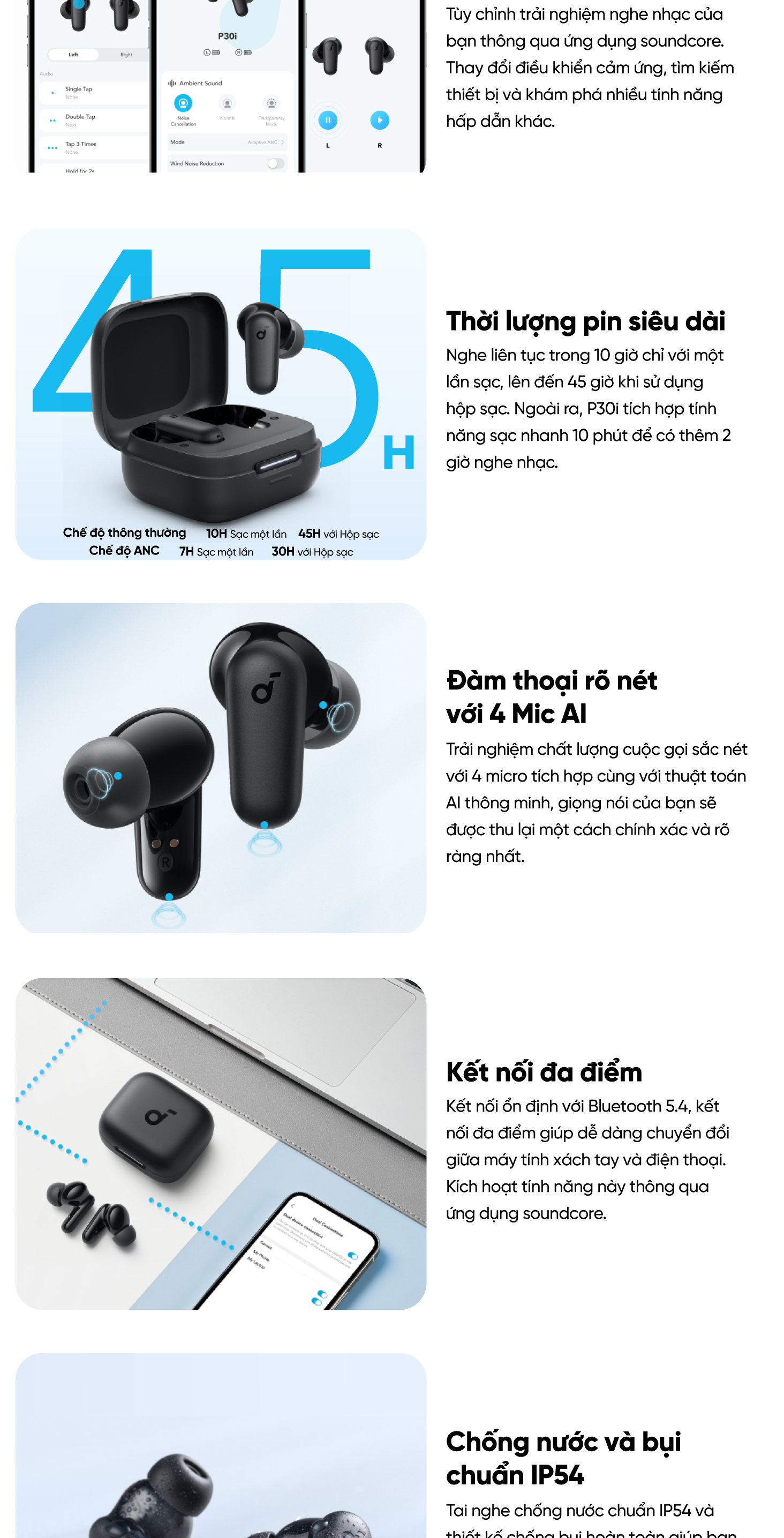 Tai nghe Bluetooth Soundcore R50i NC (P30i) chống ồn ANC, chống nước và bụi IP54, pin 40 giờ - A3959 10