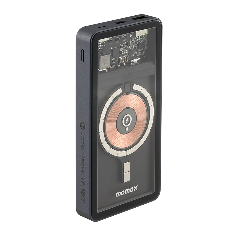 Pin sạc dự phòng không dây Momax IP100 hít từ tính, dung lượng 10000mah, thiết kế trong suốt, PD 20w 7
