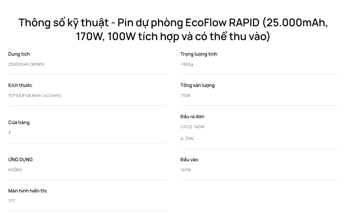Pin Dự Phòng EcoFlow RAPID Dung lượng25.000mAh Công Suất 170W Màn Hình Hiển Thị Chi Tiết 17 Pin Dự Phòng EcoFlow RAPID Dung lượng25.000mAh Công Suất 170W Màn Hình Hiển Thị Chi Tiết 16