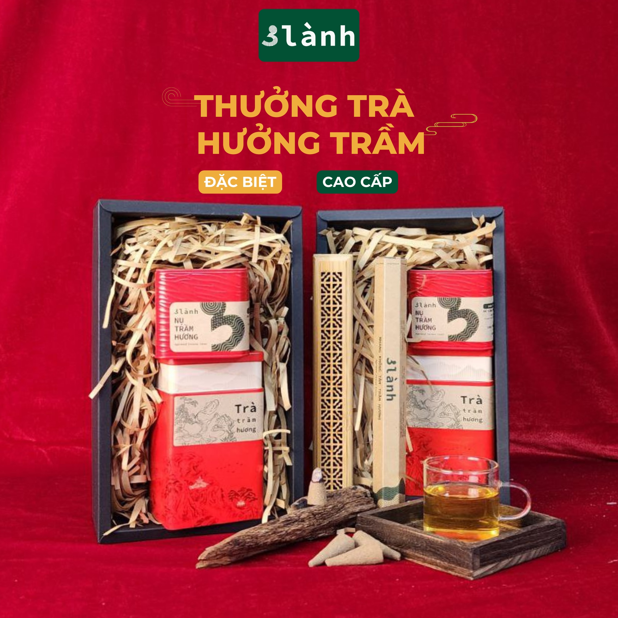 Quà tặng Thưởng Trà Hưởng Trầm 3 Lành độc bản đóng gói sang trọng dịp Lễ Tết - hình 1