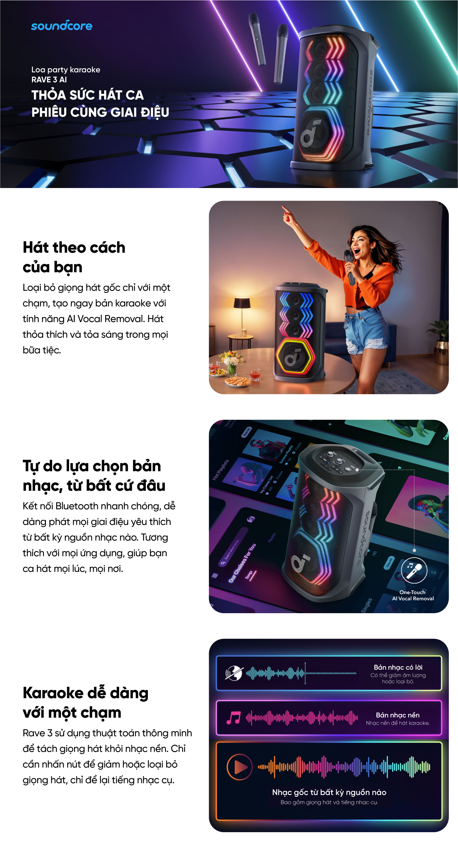Loa Bluetooth Karaoke Party Soundcore Rave 3 Công suất 160W kèm 2 mic không dây điều khiển qua App 15 Loa Bluetooth Karaoke Party Soundcore Rave 3 Công suất 160W kèm 2 mic không dây điều khiển qua App 14