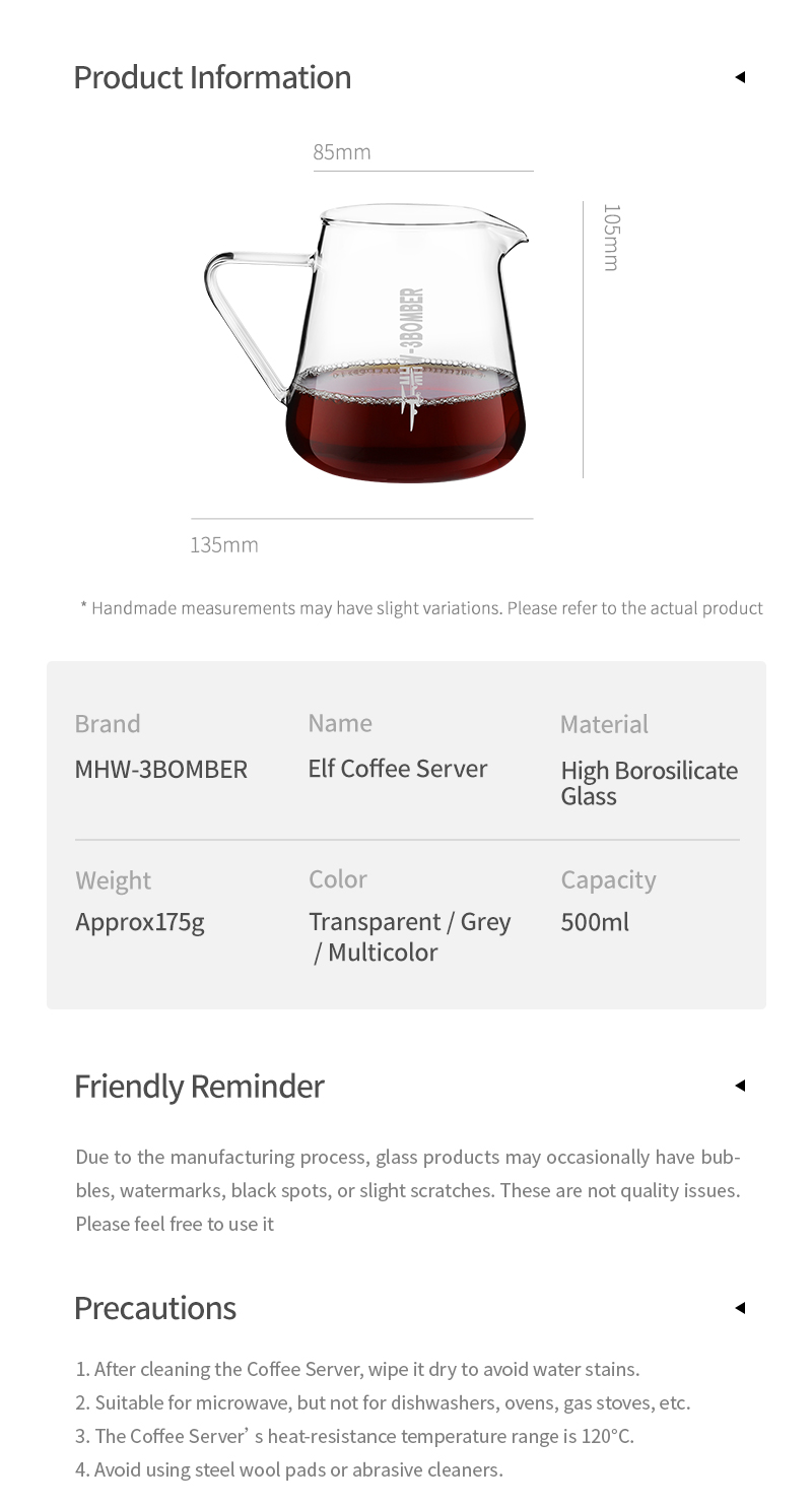 Bình Rót Cà Phê 500ml Elf Server MHW-3BOMBER | Chịu Nhiệt 18 Bình Rót Cà Phê 500ml