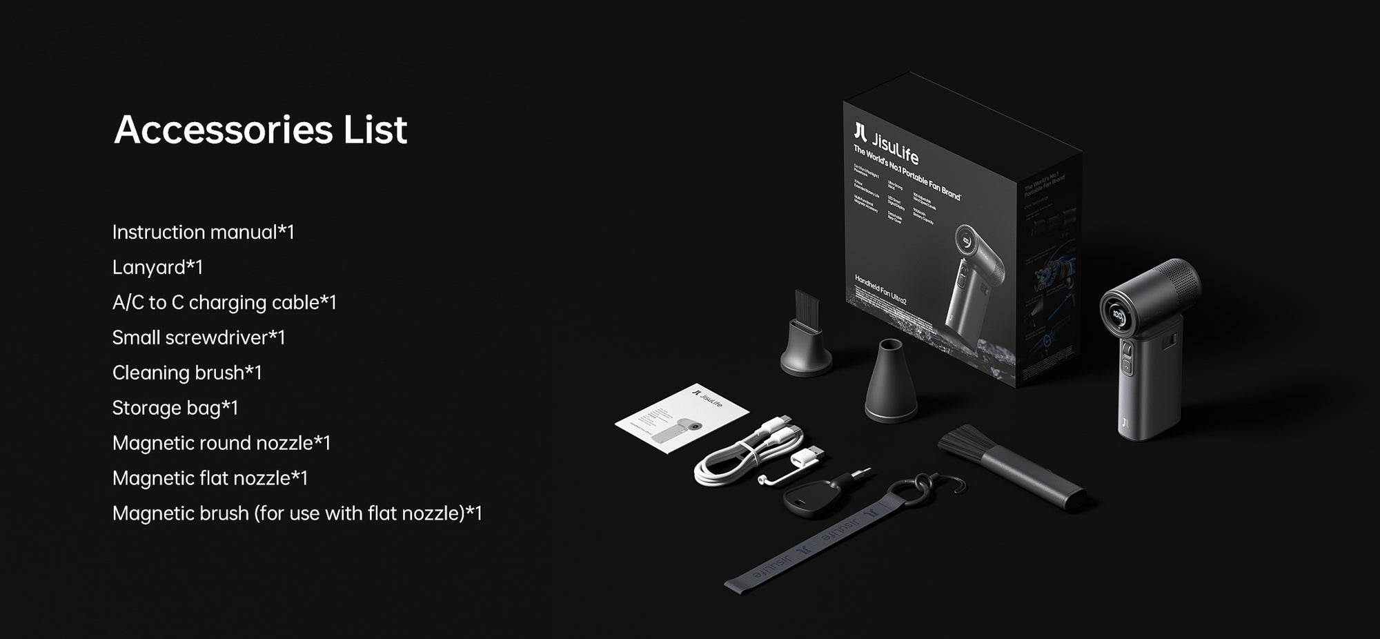 Quạt cầm tay Jisulife Handheld Fan Ultra 2 pin 9.000mAh 100 mức gió có đèn pin sạc nhanh cho IP cảm biến gió 17m/s 17