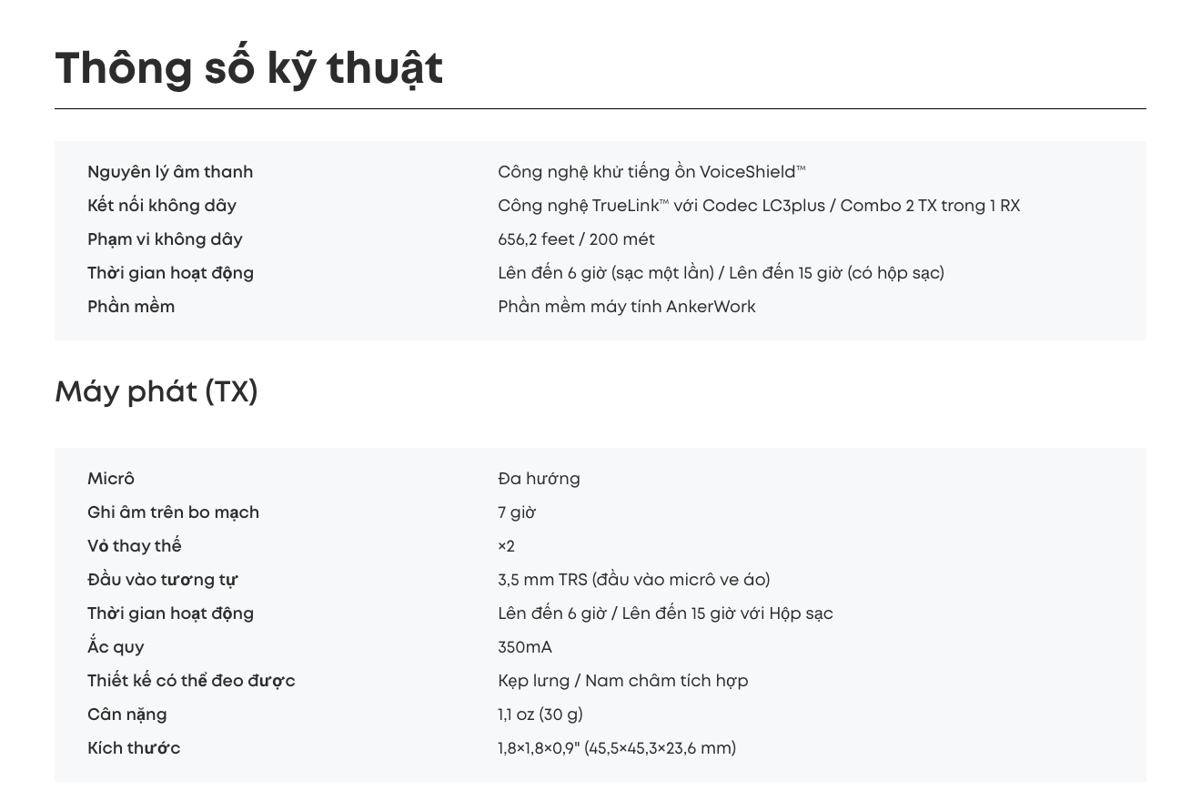 Micro thu âm không dây AnkerWork Anker M650 công nghệ chống ồn chuyên nghiệp bộ thu 2 kênh pin 15h 12