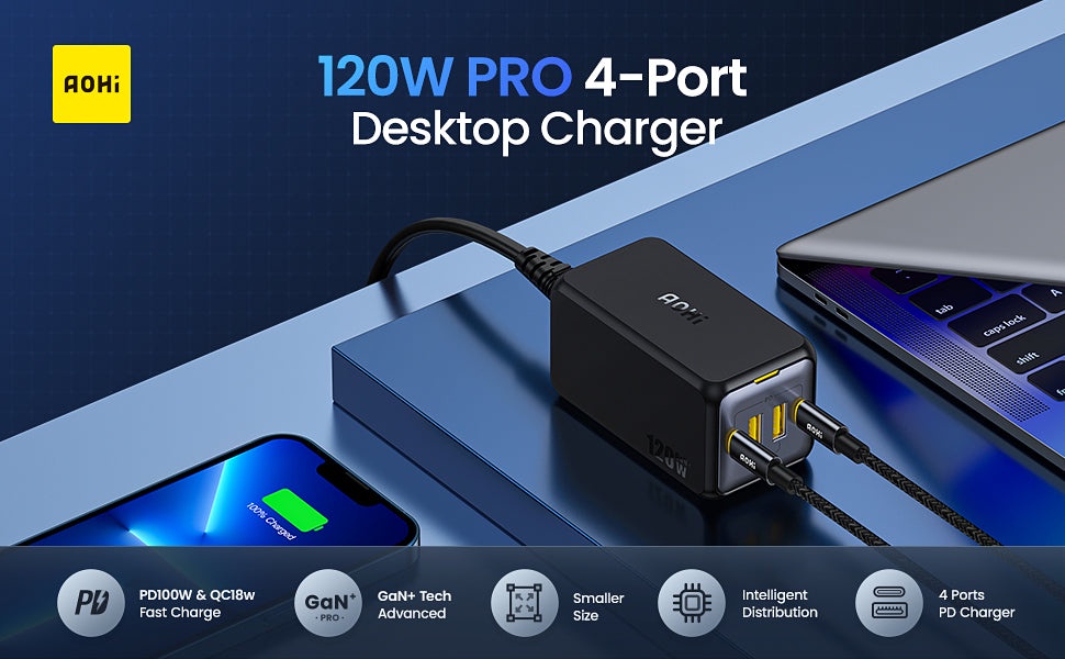 Trạm sạc để bàn AOHI Magcube 120W 4 cổng GaN+ siêu nhỏ gọn tiện lợi với 2 Type C và 2 USB A Bảo hành 6 tháng 11 Trạm sạc để bàn AOHI Magcube 120W 4 cổng GaN+ siêu nhỏ gọn tiện lợi với 2 Type C và 2 USB A Bảo hành 6 tháng 10
