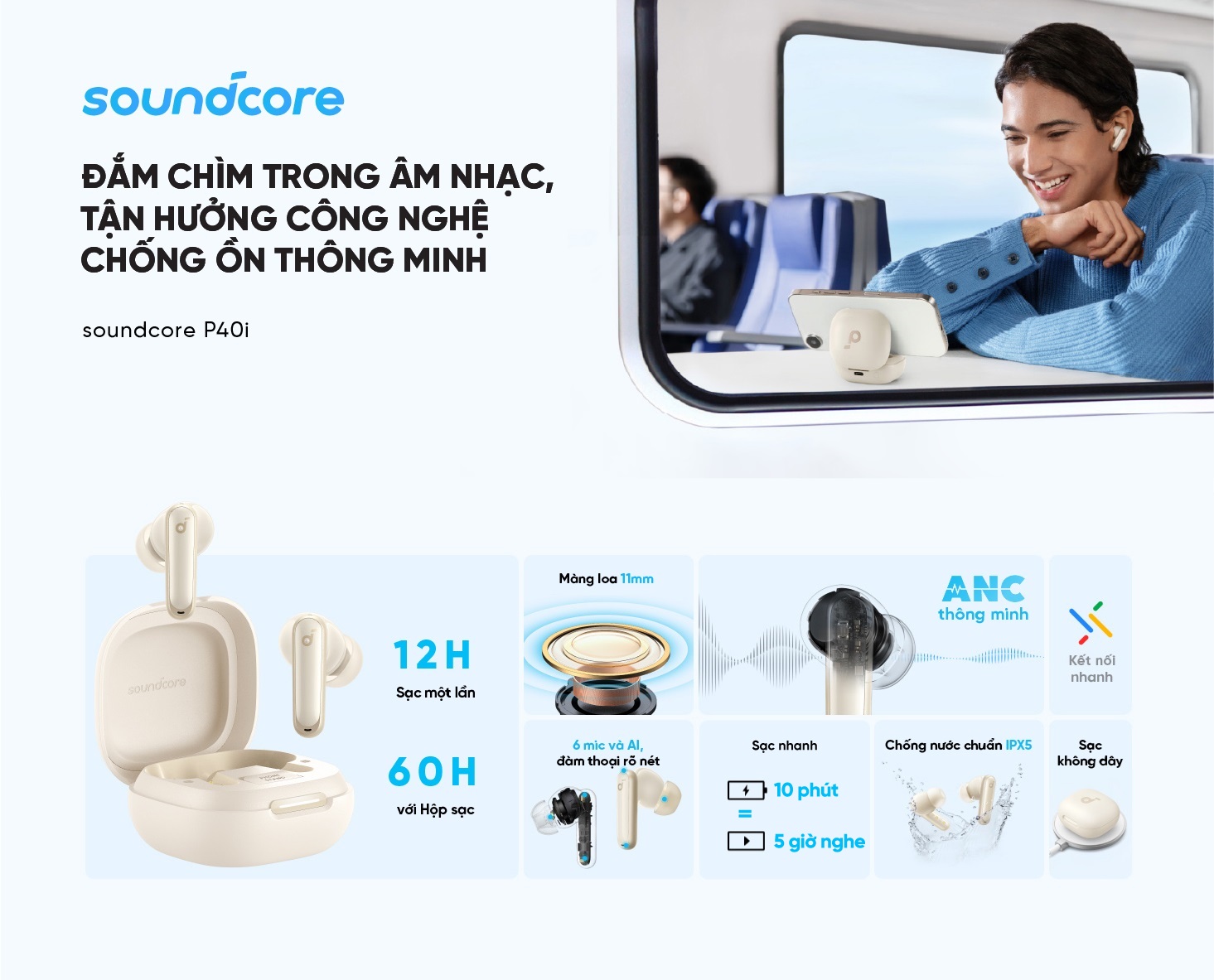 Tai nghe Bluetooth không dây Anker Soundcore P40i A3955 chống ồn ANC cuộc gọi rõ ràng và 6 micrô điều khiển App IPX5 11 Tai nghe Bluetooth không dây Anker Soundcore P40i A3955 chống ồn ANC cuộc gọi rõ ràng và 6 micrô điều khiển App IPX5 10