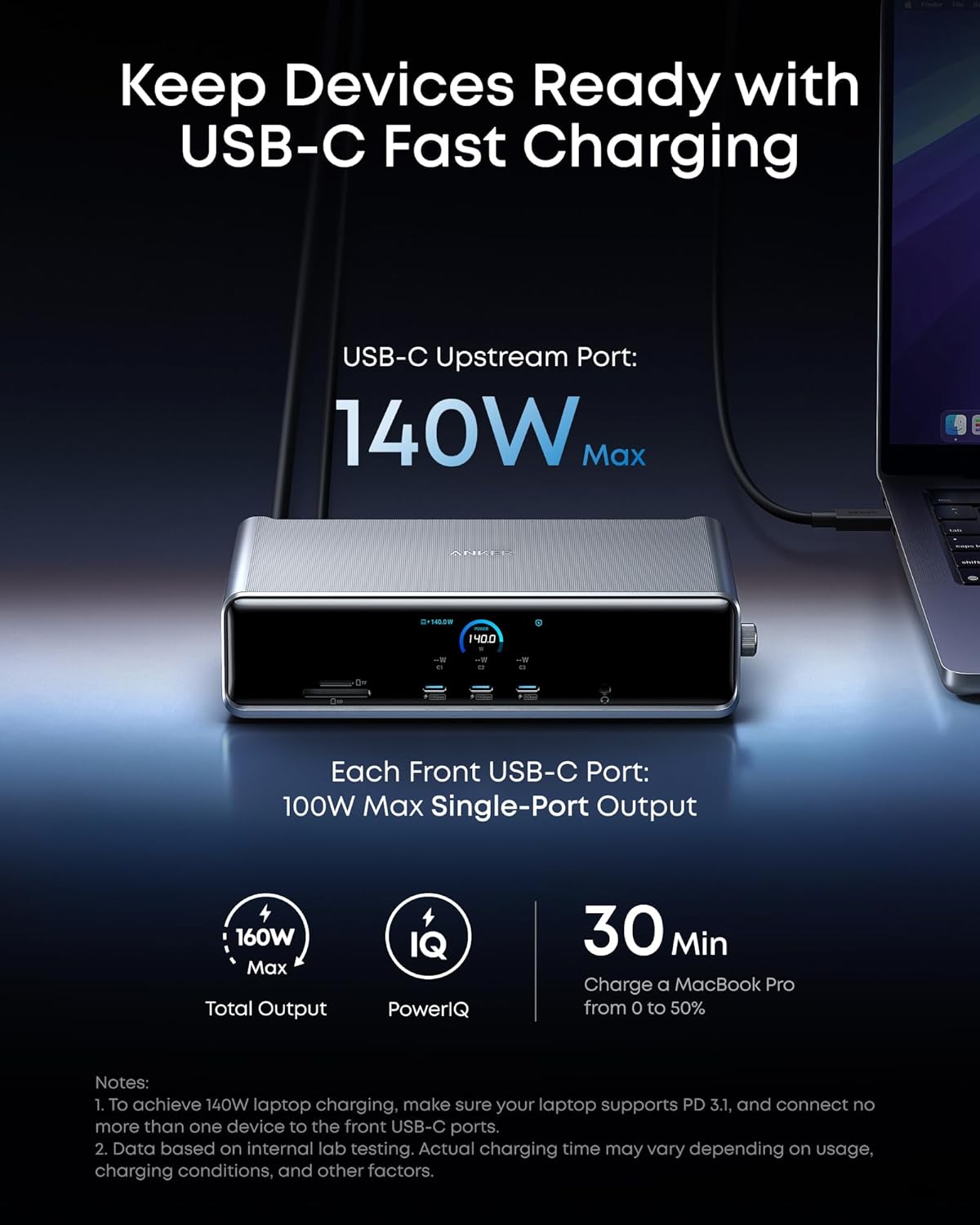 Trạm sạc Anker Prime A83B3 (DL7400) 14in1 USB-C tối đa 140W Quạt làm mát tích hợp Độ phân giải lên đến 8K 15 Trạm sạc Anker Prime A83B3 (DL7400) 14in1 USB-C tối đa 140W Quạt làm mát tích hợp Độ phân giải lên đến 8K 14
