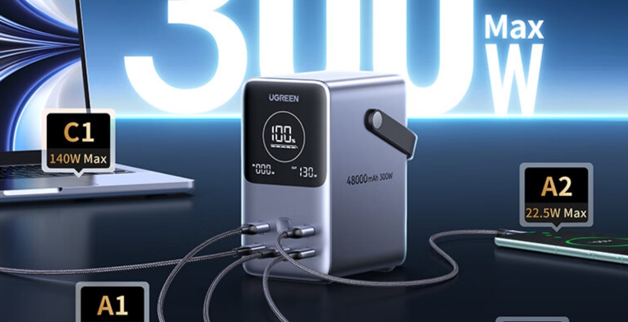 Trạm pin dự phòng Ugreen Nexode Pro PB770 300W dung lượng 48000mah, sạc nhanh PD 3.1 140W, với 3 cổng Type C, màn LED 10 Trạm pin dự phòng Ugreen Nexode Pro PB770 300W dung lượng 48000mah, sạc nhanh PD 3.1 140W, với 3 cổng Type C, màn LED 9