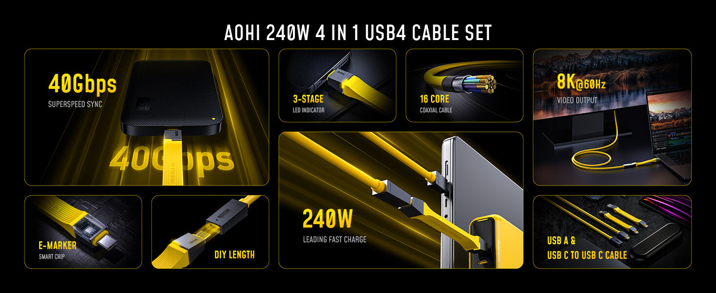 Bộ cáp sạc AOHI The Future Racing 240W, truyền dữ liệu 40Gbps, xuất hình ảnh video 8K 60Hz 13 Bộ cáp sạc AOHI The Future Racing 240W, truyền dữ liệu 40Gbps, xuất hình ảnh video 8K 60Hz 12