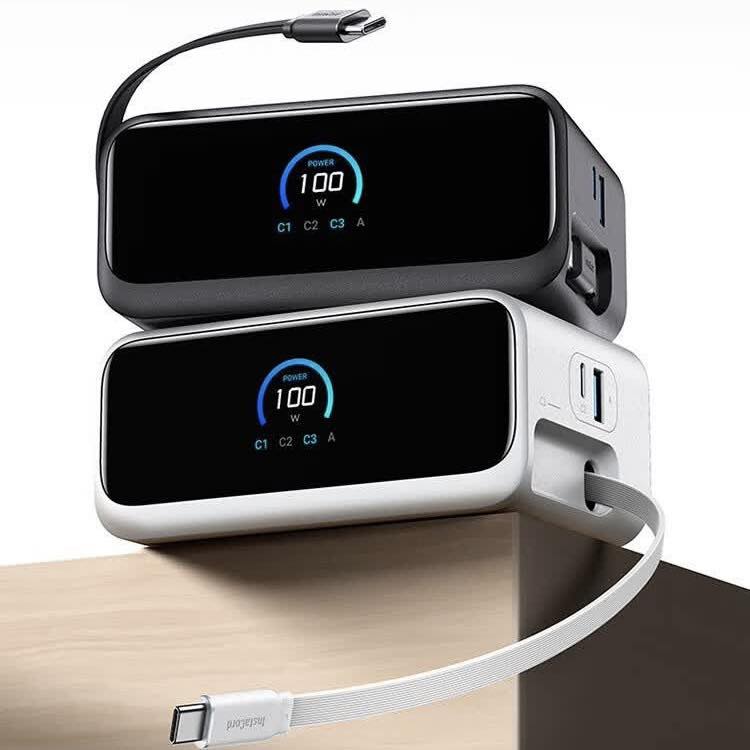 Trạm sạc Anker A91C8 công suất 100w với AC 2500w 1A+3C+2AC kèm cáp tích hợp 8