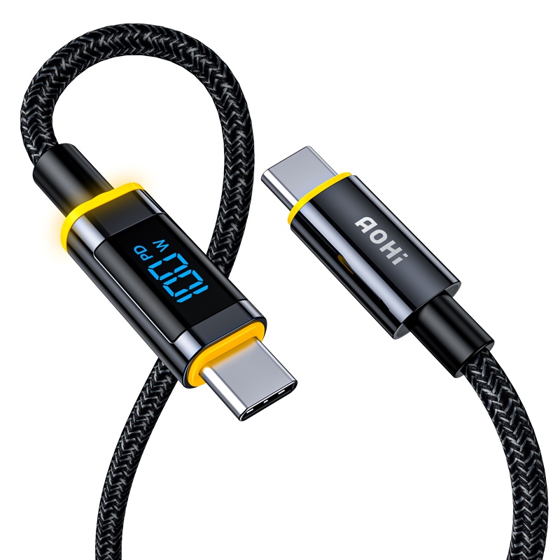 Cáp sạc nhanh Type C AOHI Magline USB C Nylon 140w AOC-L010 bện dù siêu bền bỉ, màn hình hiển thị công suất sạc 11 Cáp sạc nhanh Type C AOHI Magline USB C Nylon 140w AOC-L010 bện dù siêu bền bỉ, màn hình hiển thị công suất sạc 10