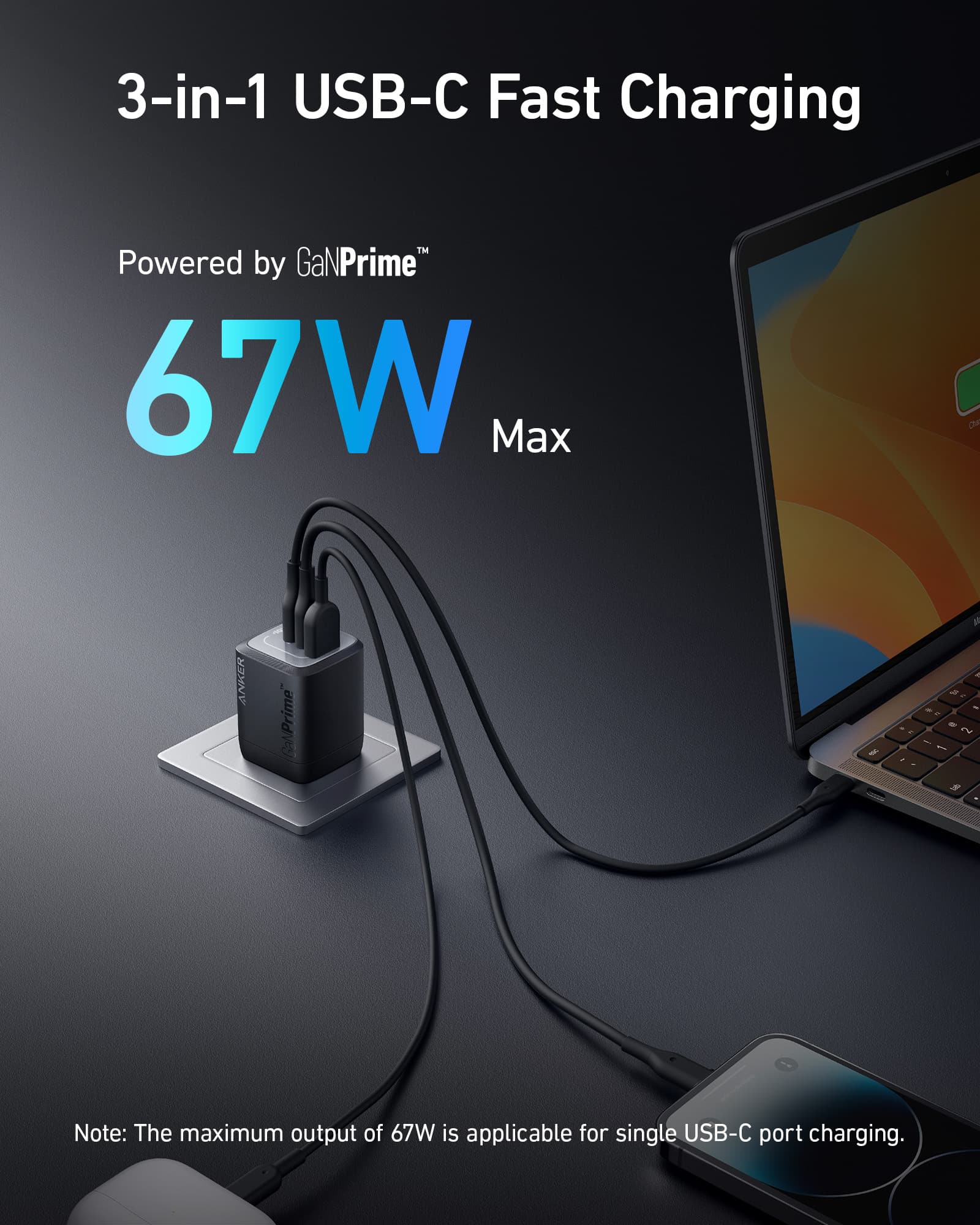 Củ sạc nhanh Anker 735 Prime 67W GaN (3 Cổng) - A2669 11