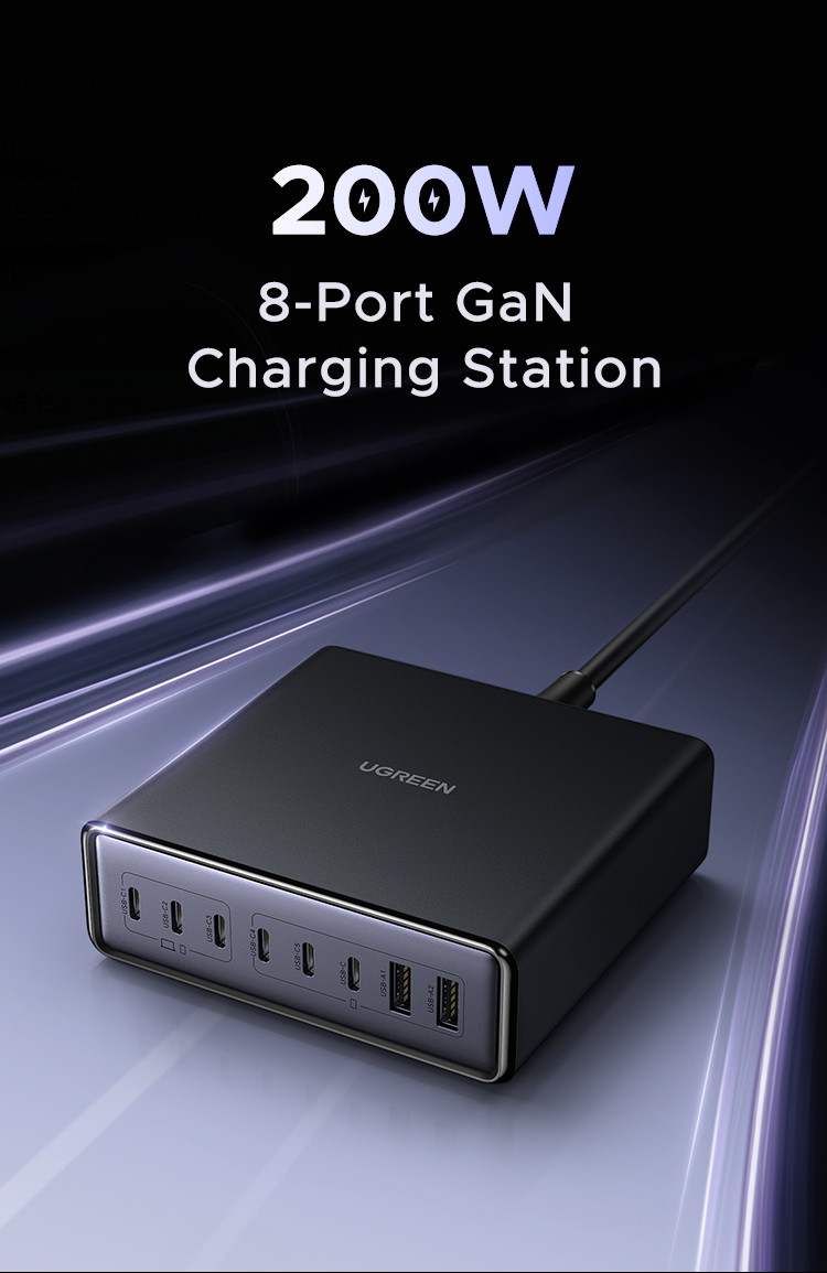 Trạm Sạc Nhanh Ugreen 200W X766 GaN 8 in 1 chia điện thông minh PD 100W tối đa nhiều cổng tiện lợi 9 Trạm Sạc Nhanh Ugreen 200W X766 GaN 8 in 1 chia điện thông minh PD 100W tối đa nhiều cổng tiện lợi 8