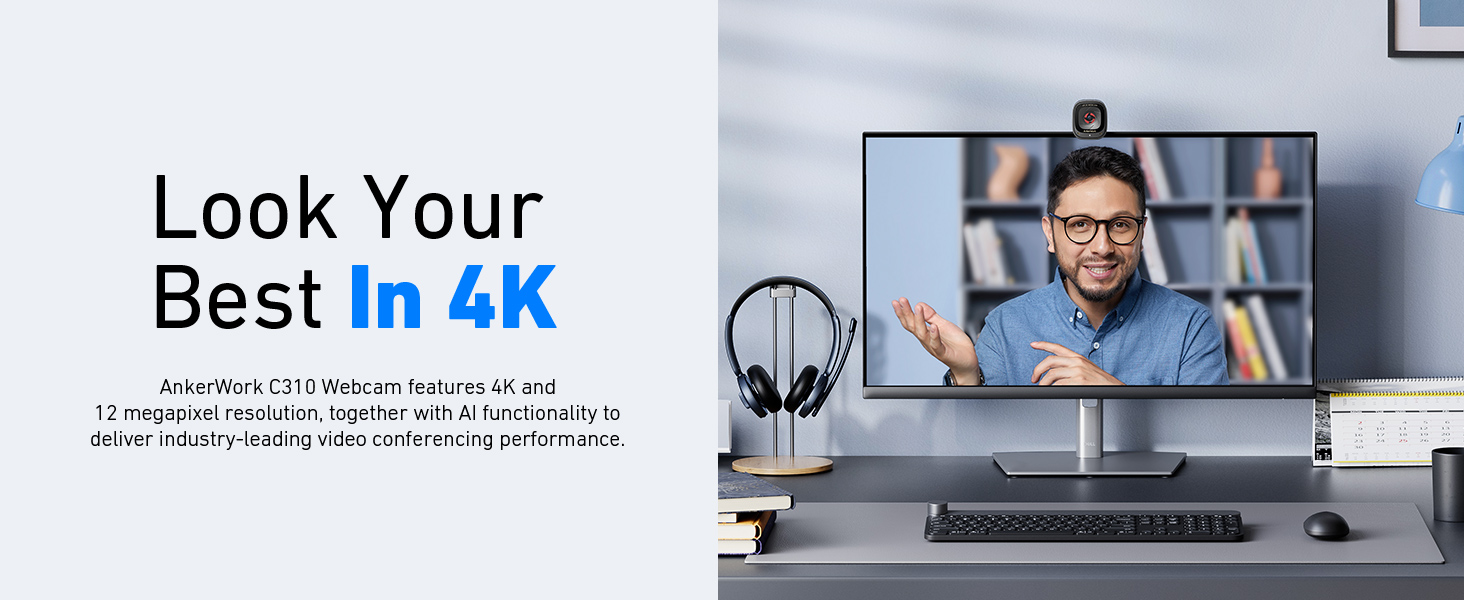 Webcam Anker A3367 AnkerWork C310 4K Camera, Tự động lấy nét AI, 12 Megapixel Mic khử tiếng ồn AI, Video Calls and Lives 21