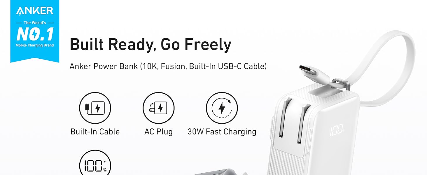 Pin dự phòng Anker Fusion 10000mah mã A1637 kèm cáp tích hợp sẵn Type C, Lightning, công suất 30W, màn hình LED 10 Pin dự phòng Anker Fusion 10000mah mã A1637 kèm cáp tích hợp sẵn Type C, Lightning, công suất 30W, màn hình LED 9