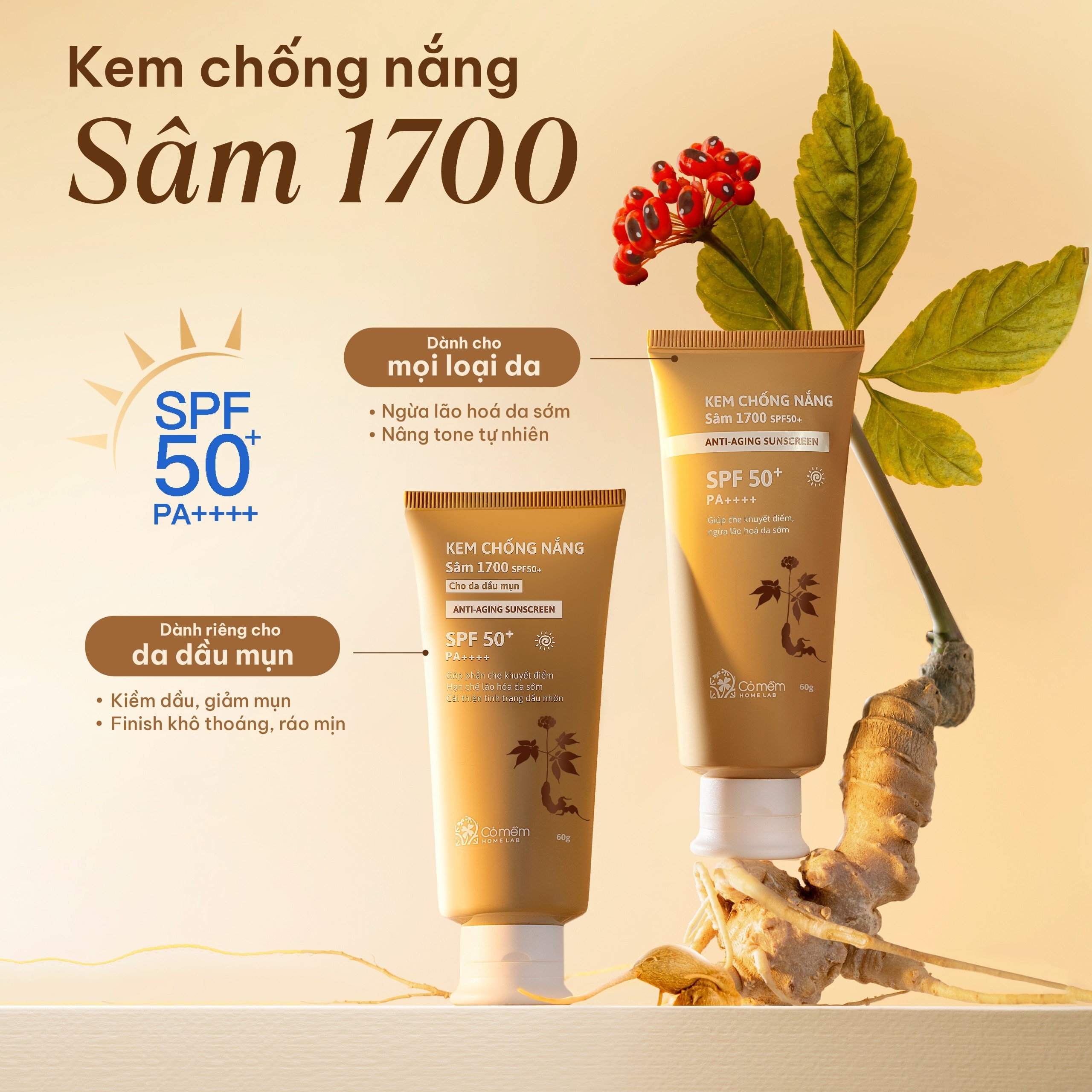 Kem Chống Nắng Cỏ Mềm, Sâm1700 SPF50 PA,++++