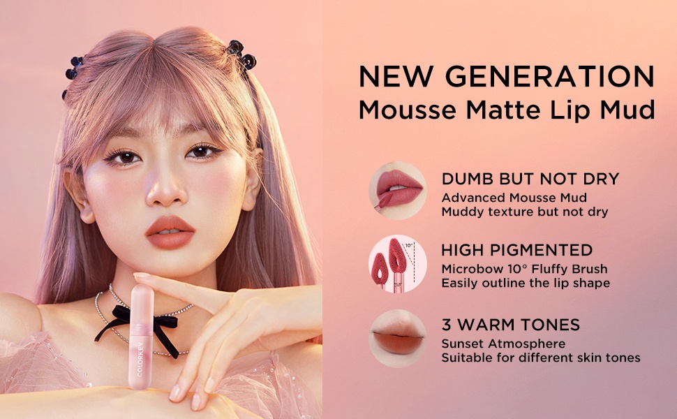 Giới thiệu sản phẩm COLORKEY Son môi Colorkey Lip Mousse Lip Mud màu nhung