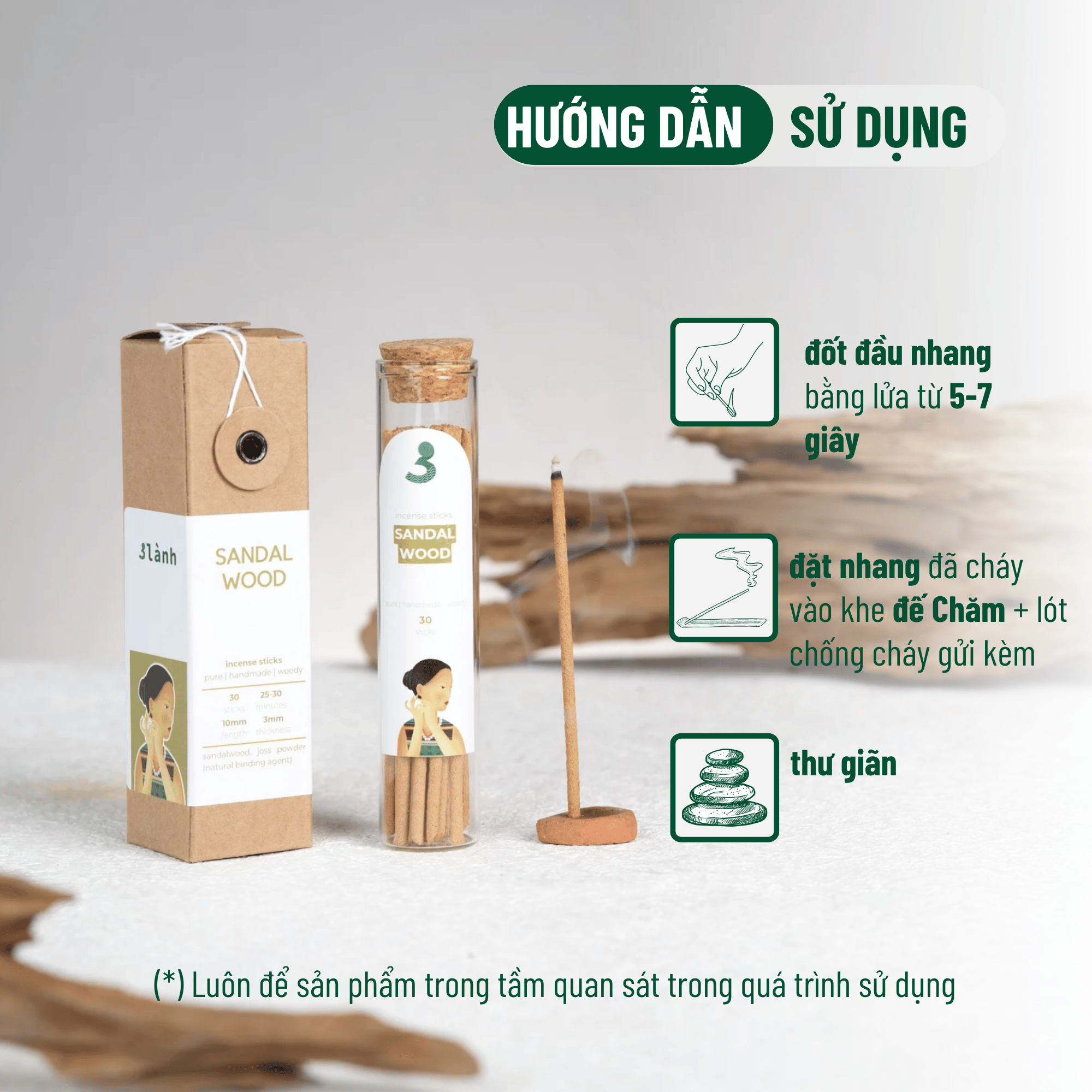Cách dùng nhang thủ công đàn hương 3 Lành chính hãng