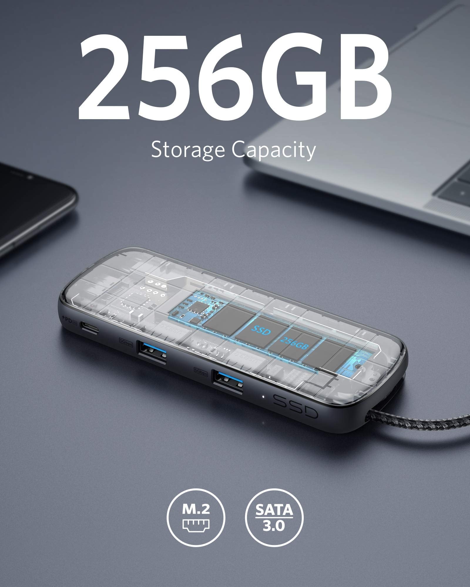 Hub chuyển đổi Anker A8347 USB C kiêm ổ cứng di động SSD 256Gb 4 in 1 có HDMI 4K, PD 100W, 2 Usb A 9 Hub chuyển đổi Anker A8347 USB C kiêm ổ cứng di động SSD 256Gb 4 in 1 có HDMI 4K, PD 100W, 2 Usb A 8