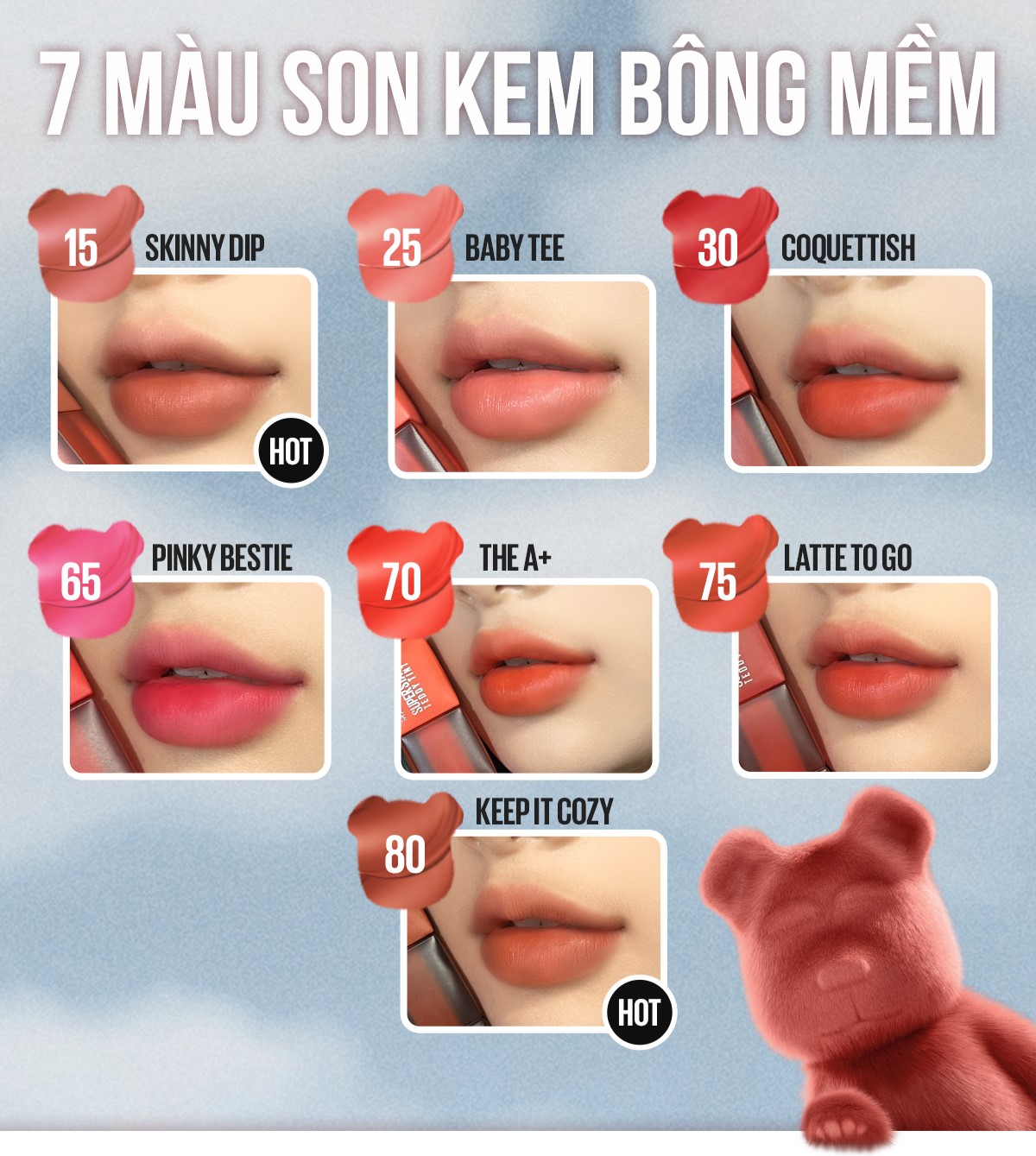 Bảng màu đa dạng với 7 sắc thái ngọt ngào