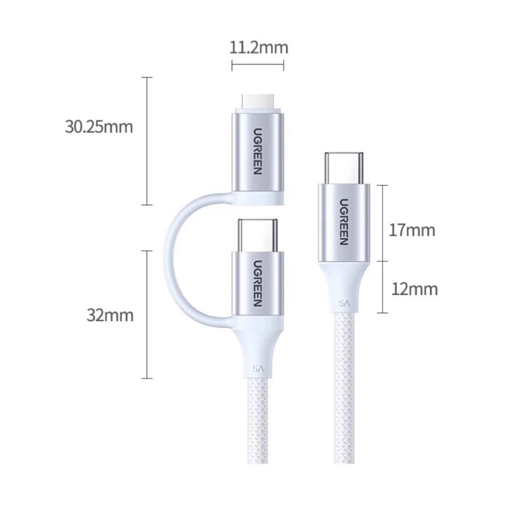 Cáp sạc nhanh Ugreen 2in1 L702 bọc dù chắc chắn hỗ trợ MFI Type C công suất 5A 100W phiên bản Type C 8 Cáp sạc nhanh Ugreen 2in1 L702 bọc dù chắc chắn hỗ trợ MFI Type C công suất 5A 100W phiên bản Type C 7