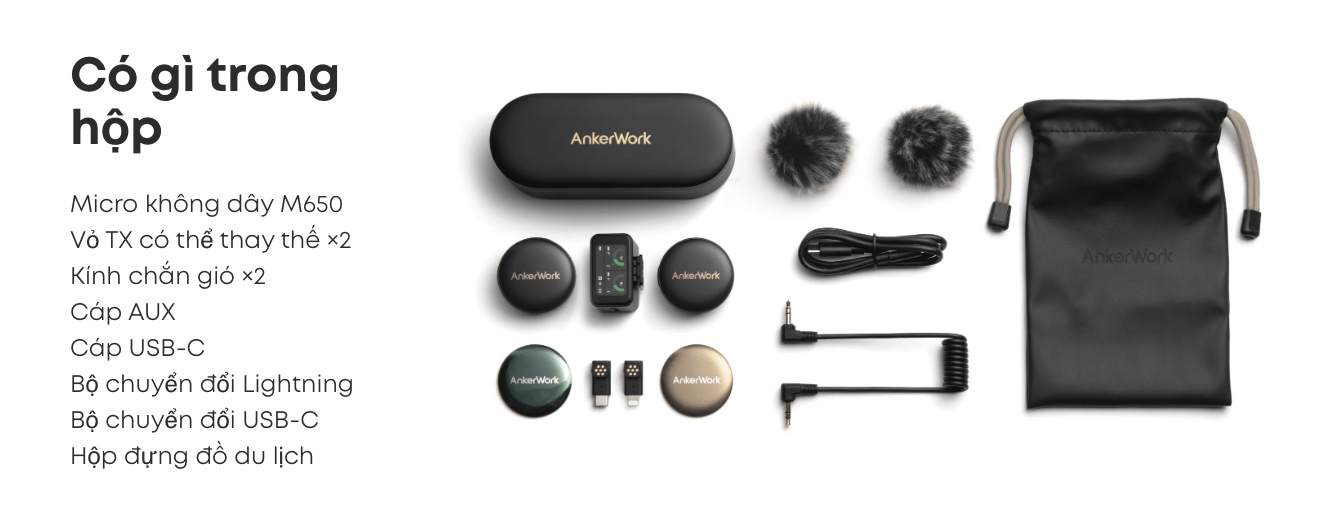 Micro thu âm không dây AnkerWork Anker M650 công nghệ chống ồn chuyên nghiệp bộ thu 2 kênh pin 15h 16