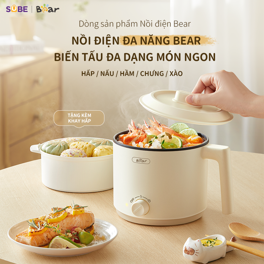 nồi điện mini đa năng chiên nấu 2 ngăn bear 